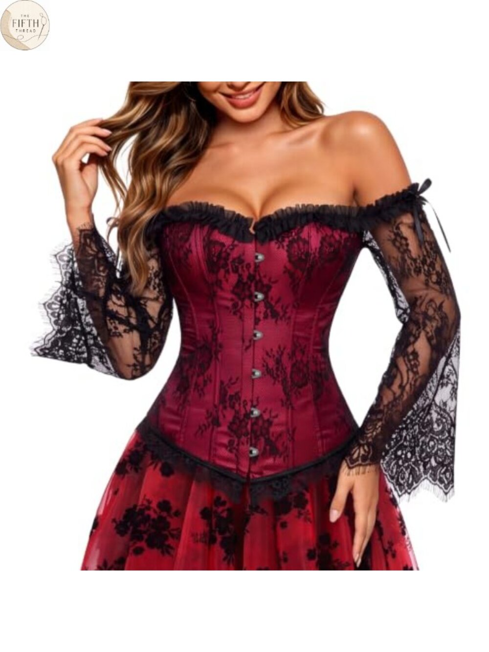 Lace Corset Top with Sleeves Off Shoulder Bustier for Halloween Renaissance